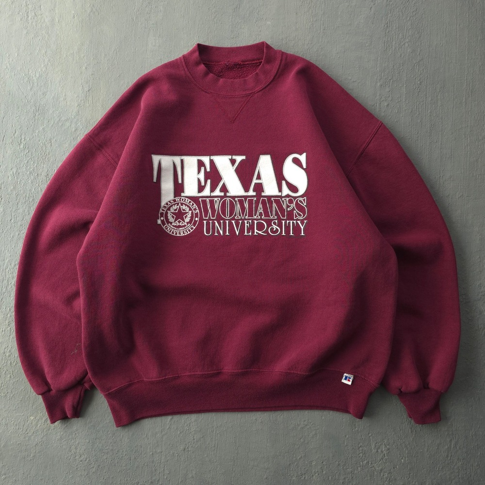 Vintage 90s Russell Maroon Texas Woman's University Sweatshirt XL Collegiate